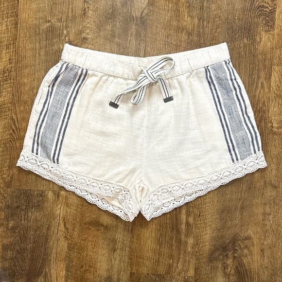aerie Pants - NWT Aerie Cotton Linen Stripe Lace Shorts Sz Medium Tie Waist